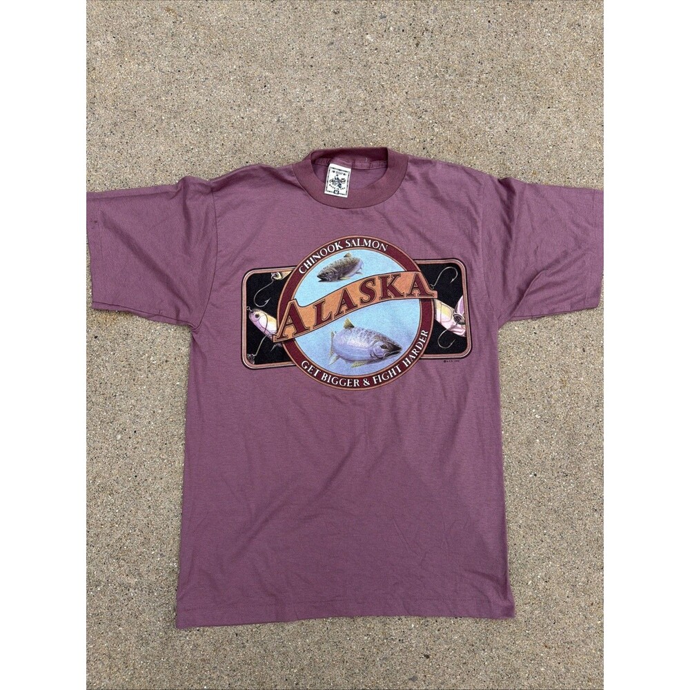 Vintage Alore 1995 Alaska Chinook Salmon Get Bigger Fight Harder M Shirt USA